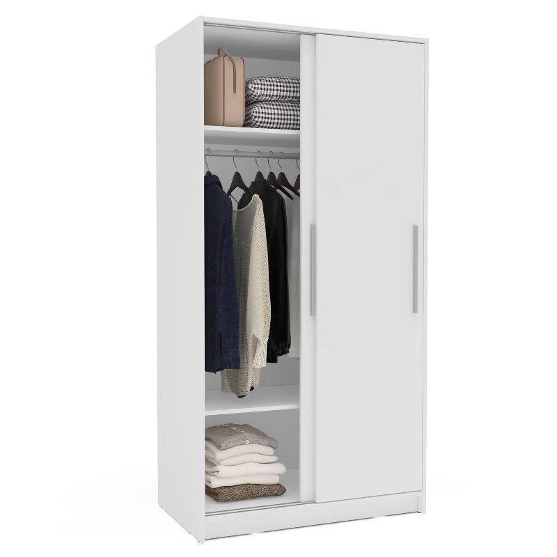 White Modern Clothing Armoire with Sliding Doors