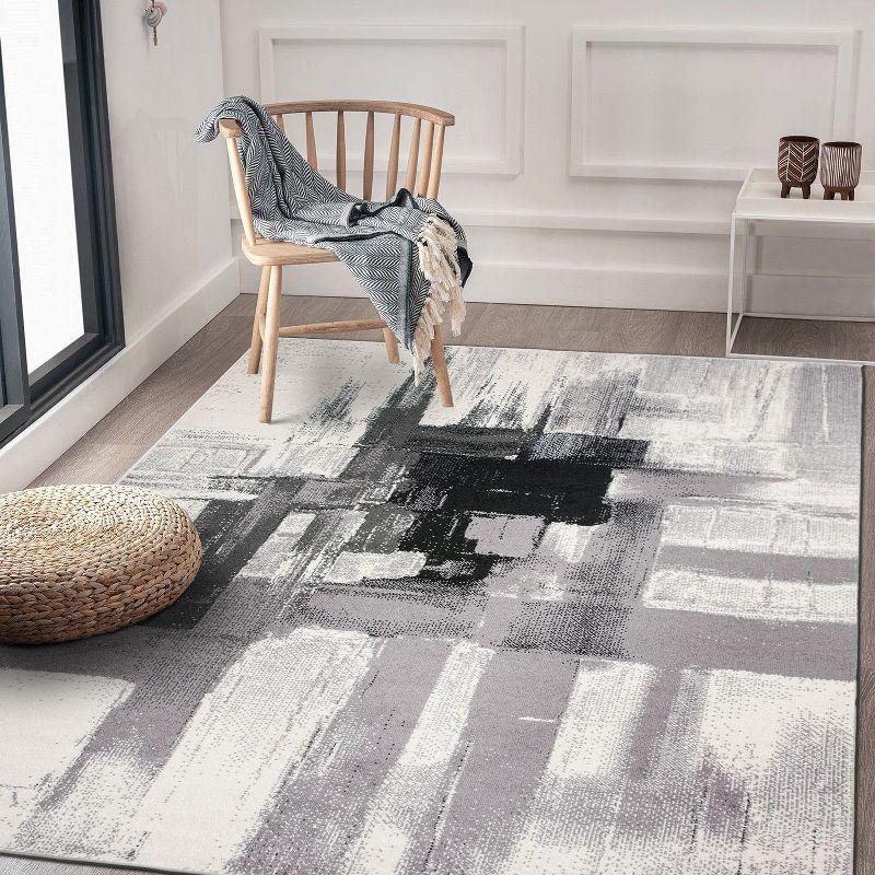World Rug Gallery Contemporary Modern Abstract Black 7'10" x 10' Indoor Area Rug