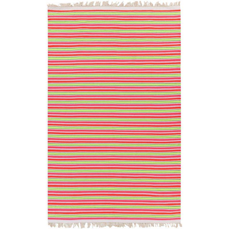 Triana Hot Pink and Green Striped Wool Area Rug 5'x8'