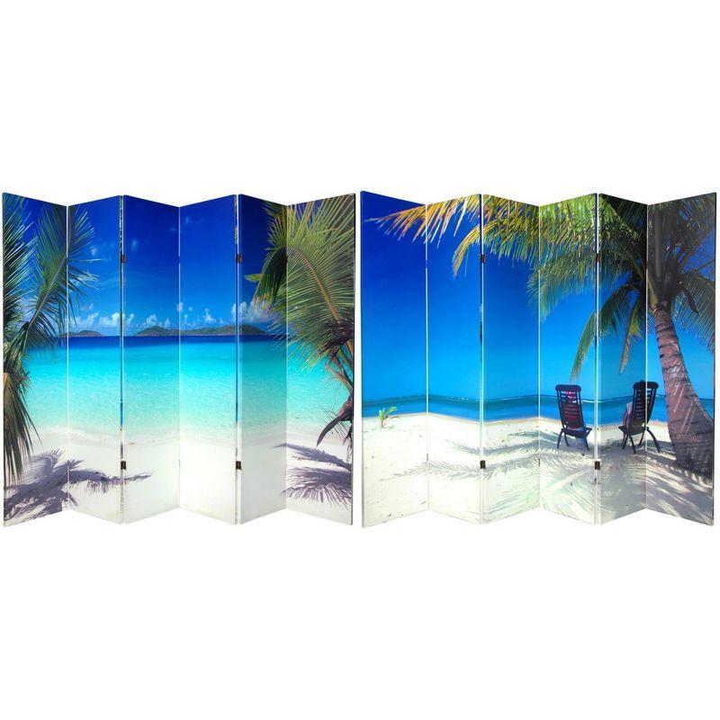 6' Tall Double Sided Beach Canvas Room Divider 6 Panel - Oriental Furniture: Tropical & Heavy Duty