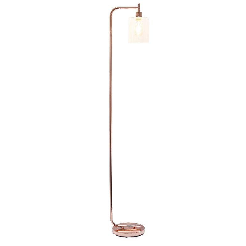 Iron Lantern Floor Lamp with Glass Shade Pink - Simple Designs: ETL Listed, Metal Base, Cylinder Shade