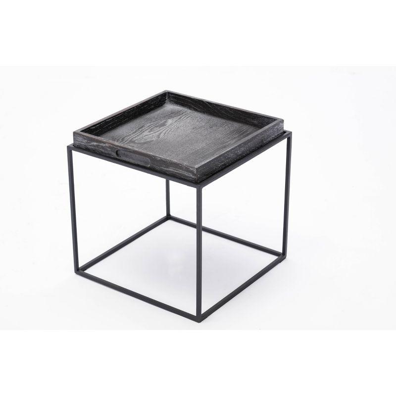 Highlands 17" Dark Gray Removable Oak Wood Tray Side Table