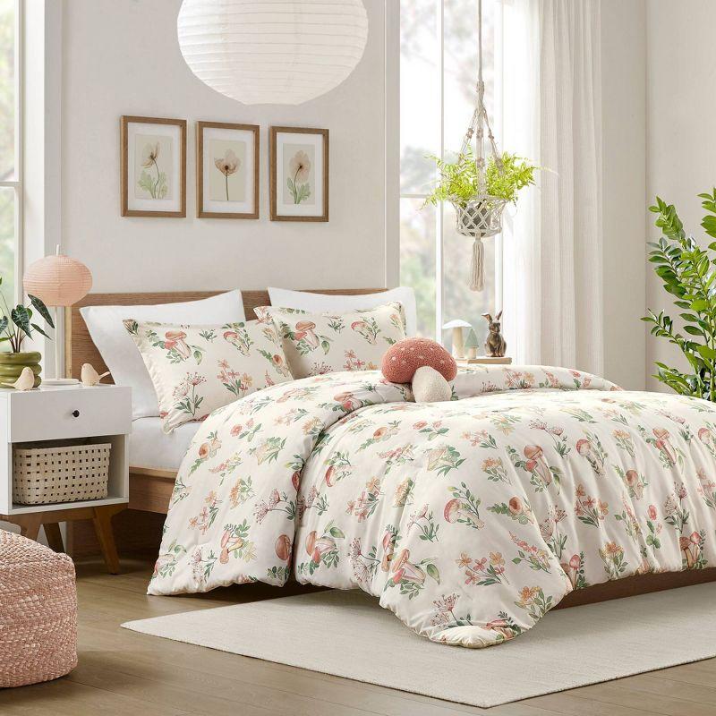 Twin Green Microfiber Mushroom Garden Comforter Set