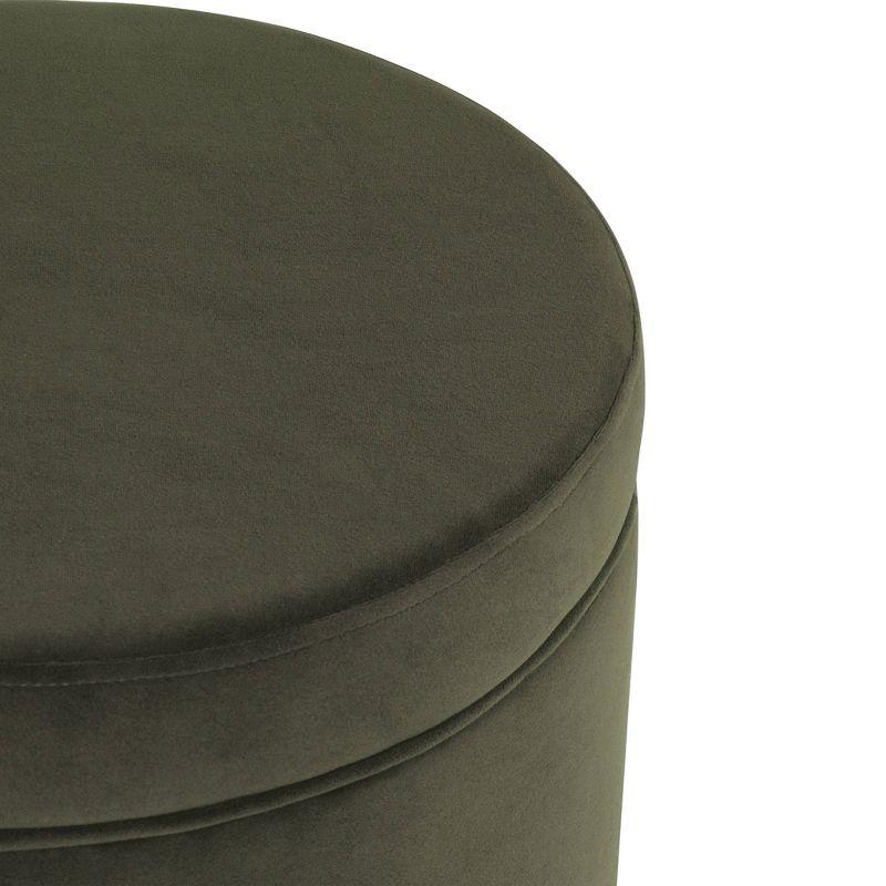 Round Storage Ottoman Loden Green - HomePop: Velvet Upholstered, Lift-Off Lid, Wood Legs, Bedroom & Living Room Furniture