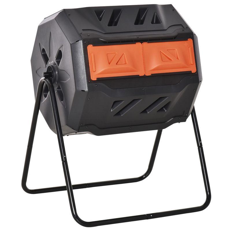 Outsunny Tumbling Compost Bin Outdoor 360° Dual Chamber Rotating Composter 43 Gallon