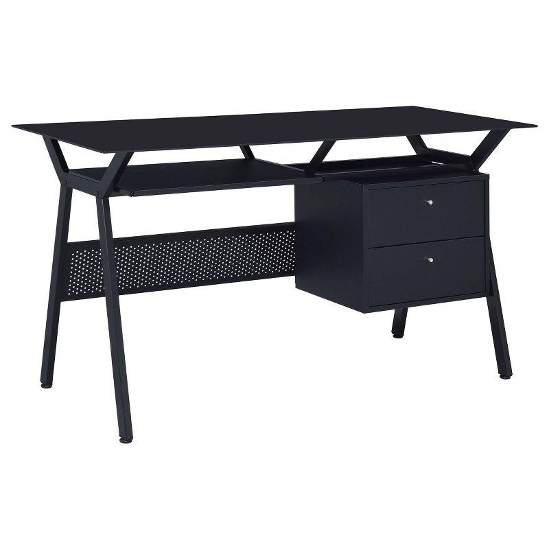 Transitional Black 55" Home Office Desk with Keyboard Tray and Drawers