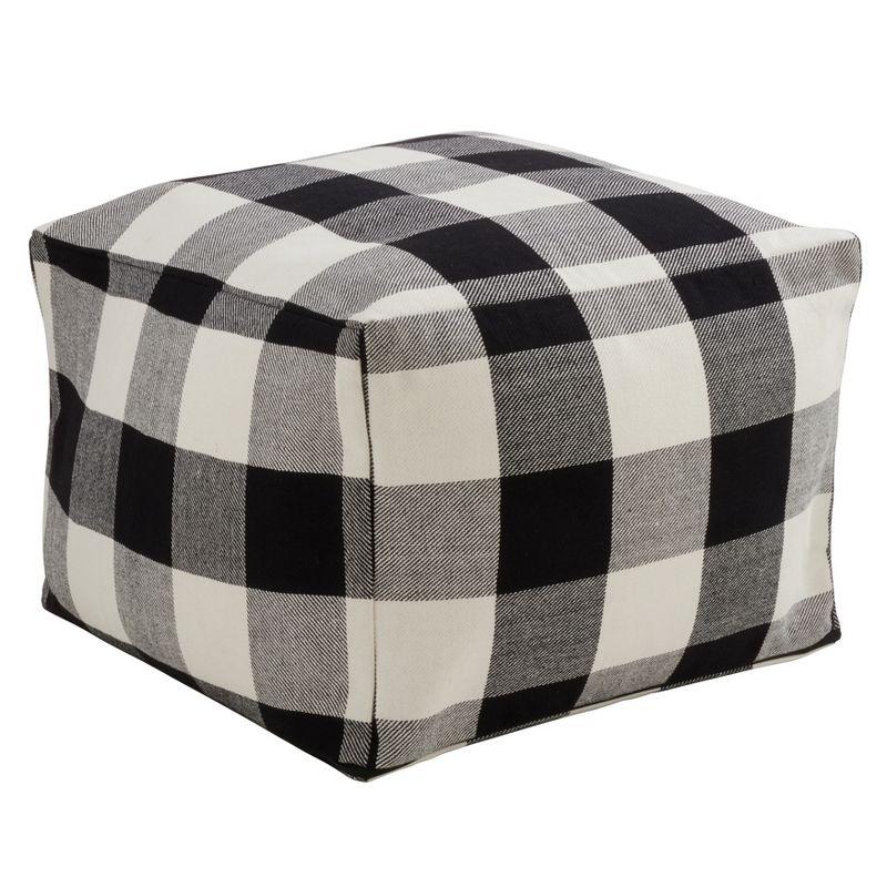 Saro Lifestyle Buffalo Plaid Design Floor Pouf, Black, 20" x 20" x 14"