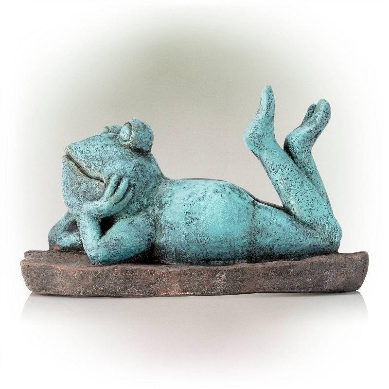 9" Magnesium Oxide Frog Laying Down Statue - Alpine Corporation: Zen Garden Decor, Outdoor Animal Sculpture
