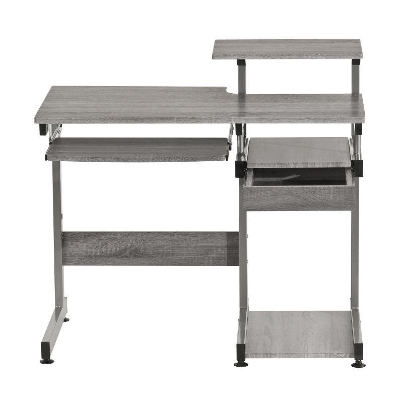 Complete Computer Workstation Desk Gray - Techni Mobili: With Drawer, Steel Frame, MDF Surface