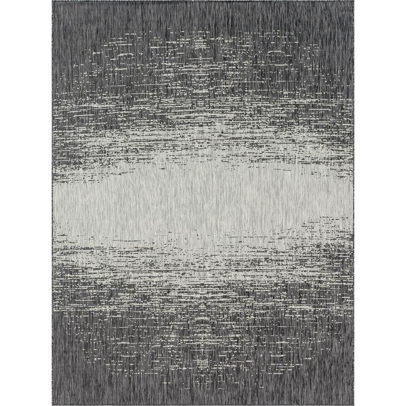 Charcoal Gray Abstract Synthetic 9' x 12' Washable Outdoor Rug