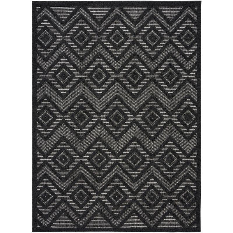 Nourison Versatile Diamond Geometric Flatweave Indoor Outdoor Area Rug Charcoal/Black 6' x 9'