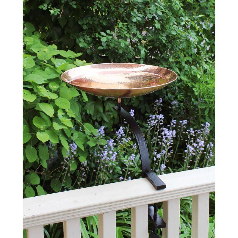 15" Polished Copper Rail-Mounted Birdbath with Wrought Iron Bracket