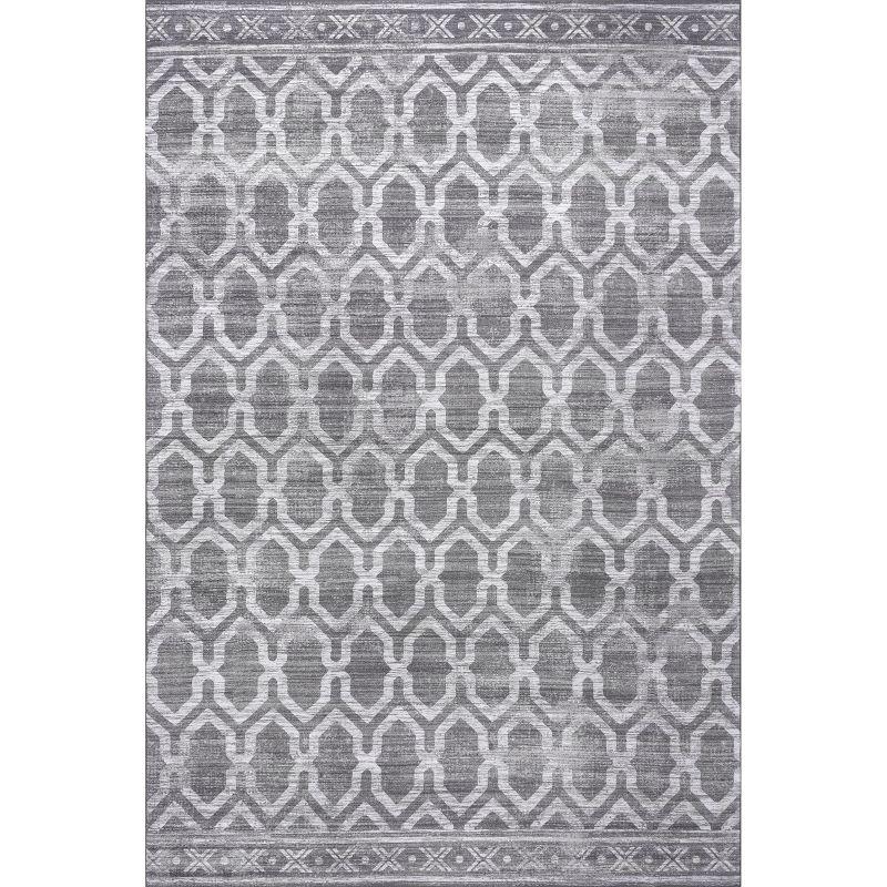 Gray Geometric 8' x 10' Washable Synthetic Area Rug