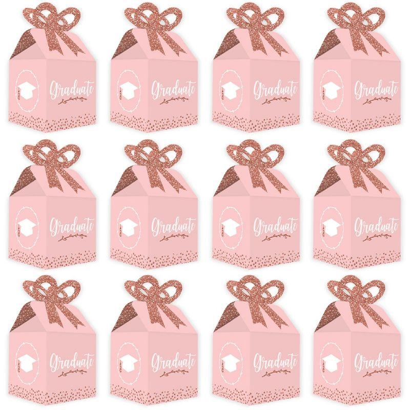 Big Dot of Happiness Rose Gold Grad - Square Favor Gift Boxes -  Graduation Party Bow Boxes - Set of 12