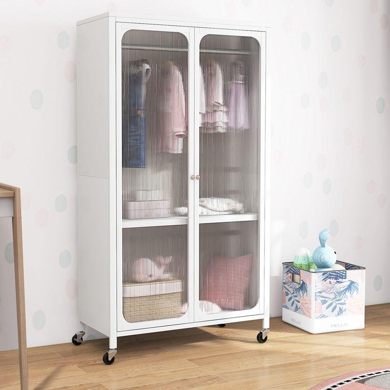 Costway Storage Wardrobe Cabinet Mobile Armoire Closet with Hanging Rod & Adjustable Shelf
