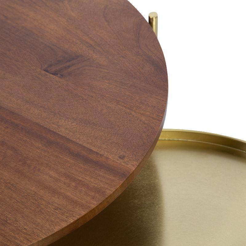 Kate and Laurel Ulani Round Wood Nesting Table, 2 Piece, Walnut Brown and Gold