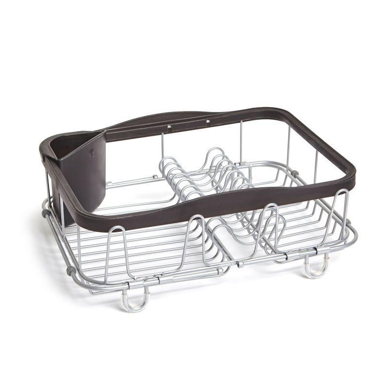 Black and Nickel Metal Dish Rack with Utensil Cup