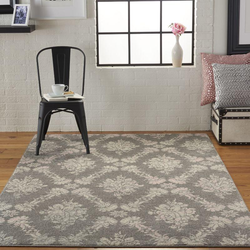 Elegant Floral Lattice Grey/Pink Synthetic Area Rug 5'3" x 7'3"