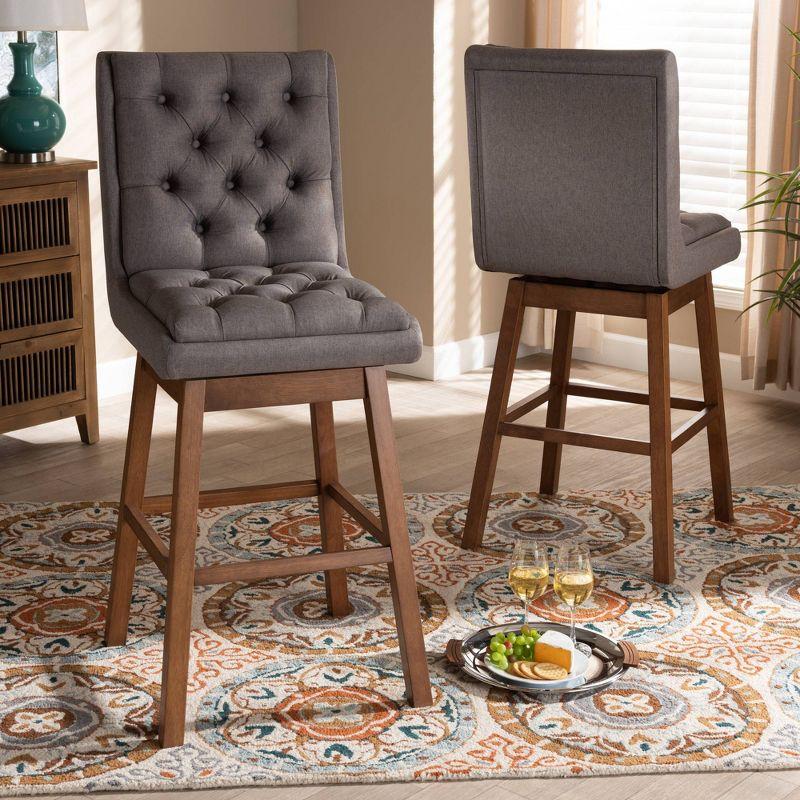 2pc Set Gregory Fabric Upholstered Wood Swivel Barstool with Backs - Baxton Studio