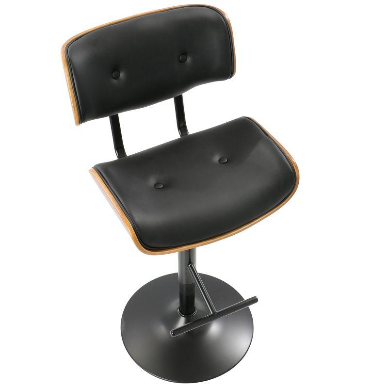 Set of 2 Lombardi Mid-Century Barstools: Swivel, Walnut Accents, Faux Leather - Lumisource