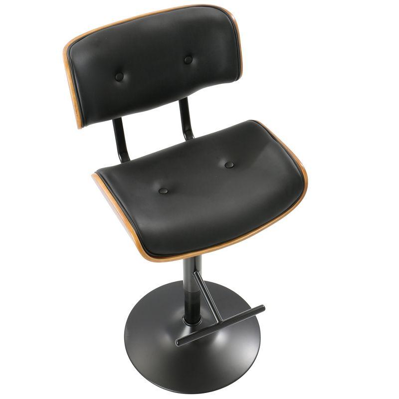 Adjustable Black Leather and Walnut Wood Swivel Barstool