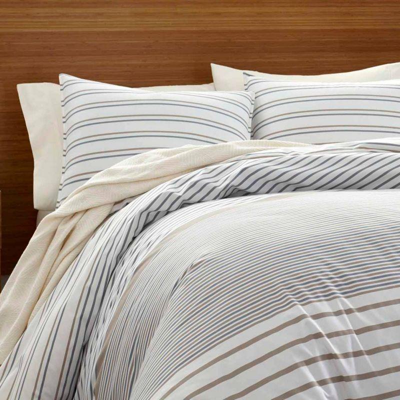 Full/Queen Sandstone and Ivory Cotton Stripe Duvet Cover Set