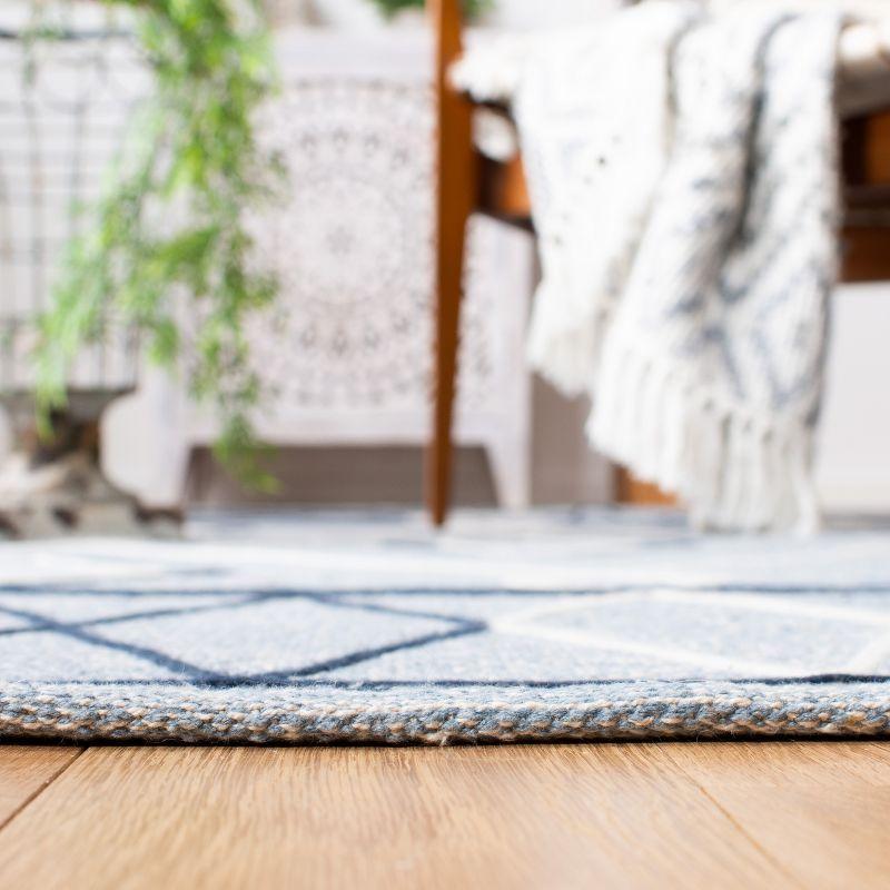 Light Blue and Ivory Handwoven Wool Cotton Area Rug