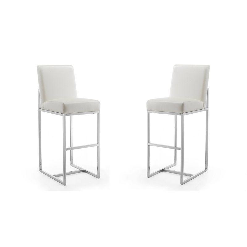 Pearl White Polished Chrome Faux Leather Bar Stools (Set of 2)