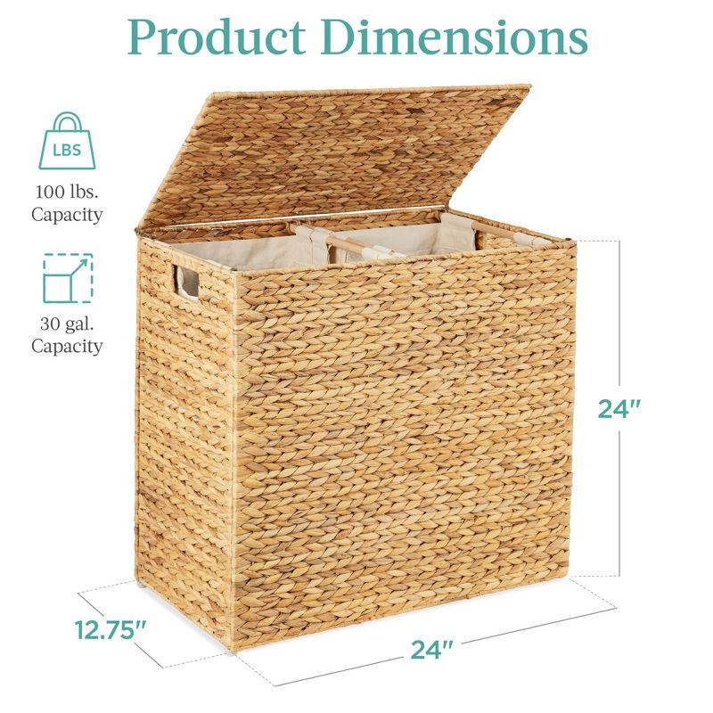 Large Natural Water Hyacinth Double Laundry Hamper with Lid