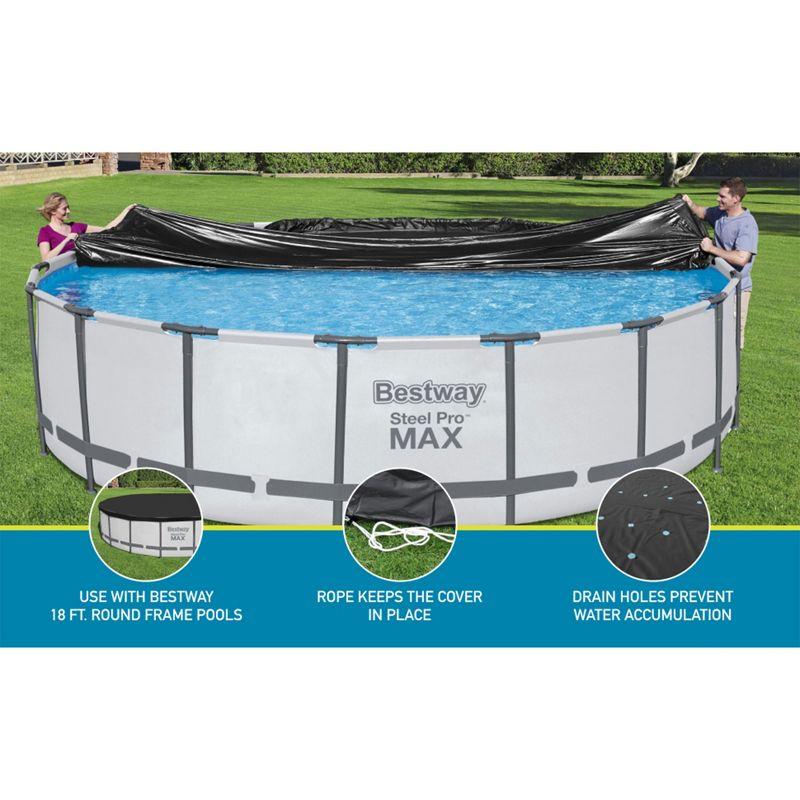 Bestway Flowclear PVC Round 18 Foot Pool Cover for Above Ground Frame Pools with Drain Holes and Secure Tie-Down Ropes, Black (Cover Only)