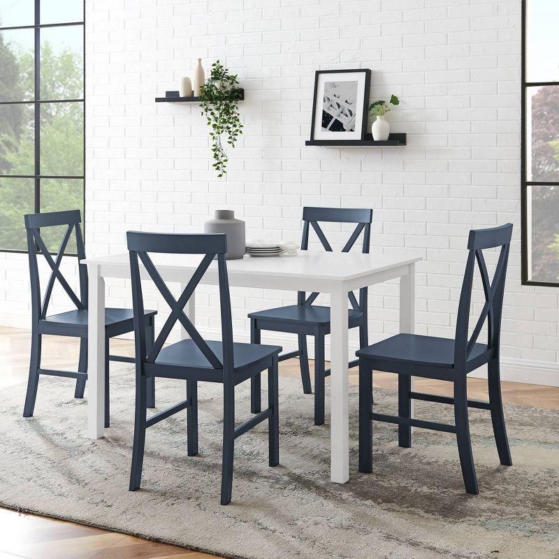 5pc Contemporary Farmhouse Dining Set White/Navy - Saracina Home: Rubberwood & MDF, Non-Extension Rectangle Table