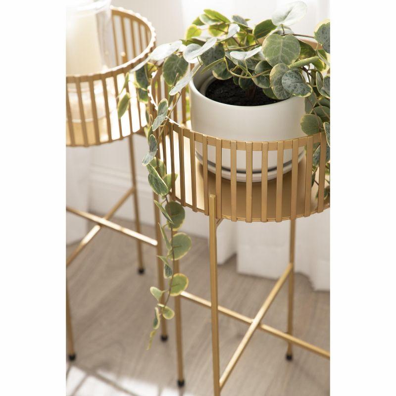 Gold Metal Slatted Two-Piece Plant Stand Set