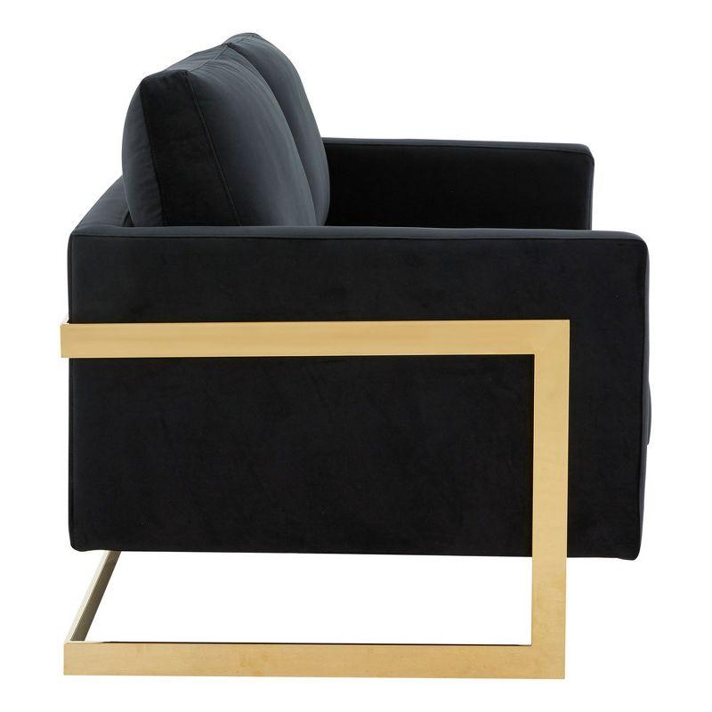 LeisureMod Lincoln Mid-Century Modern Upholstered Velvet Loveseat with Gold Frame