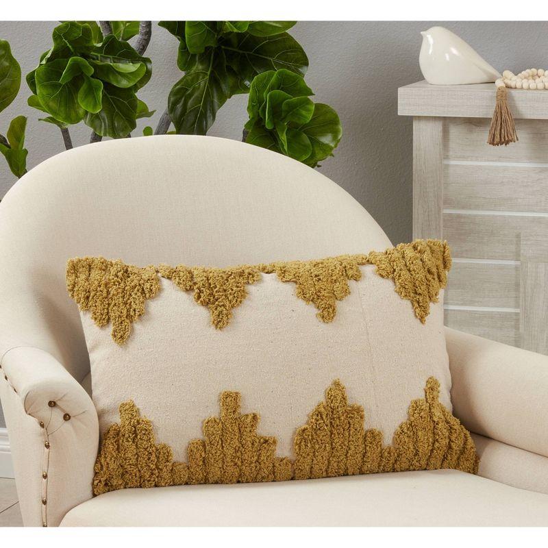 13"x20" Oversize Cotton with Tufted Cross Design Lumbar Throw Pillow Cover - Saro Lifestyle