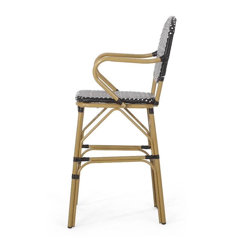 GDFStudio Danberry Outdoor Wicker and Aluminum 29.5 Inch French Barstools (Set of 2), Black