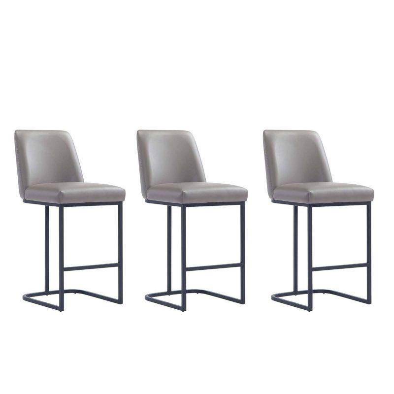 Gray Leatherette and Metal Counter Height Barstools, Set of 3