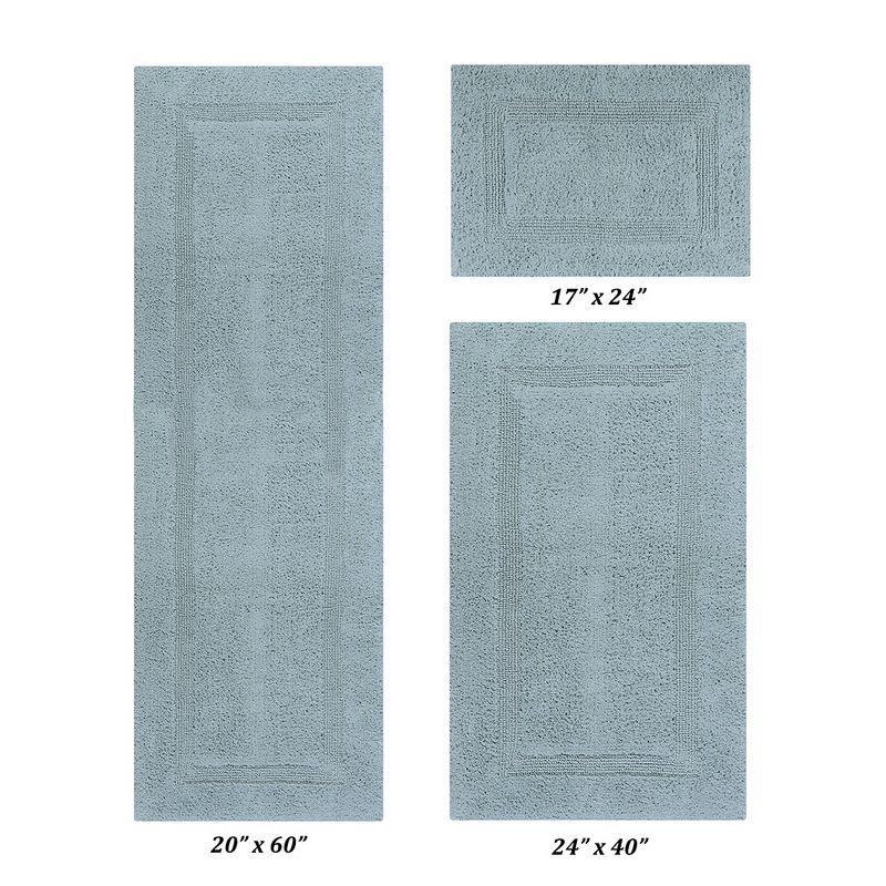 Better Trends Lux 100% Cotton Tufted Solid Reversible Bath Rug Set 3 PC (17" x 24" | 24" x 40" | 20" x 60") - Blue