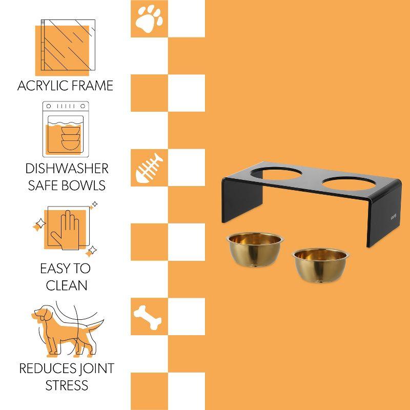 THE LICKER STORE Keaton Modern Lucite Rectangular Elevated Pet Feeder with 2-Stainless Steel Bowls