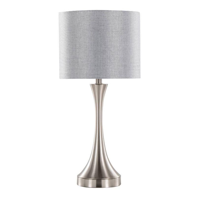 Brushed Nickel Gray Linen 25" Metal Table Lamp with USB