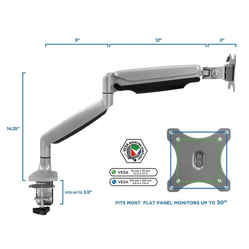 Silver Full-Motion Single Monitor Desk Mount with Adjustable Arm