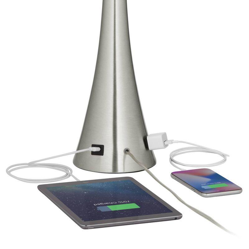 360 Lighting Karl Modern Table Lamps 27 1/2" Tall Set of 2 Brushed Nickel with USB and AC Power Outlet in Base Blue Hardback Drum Shade for Bedroom