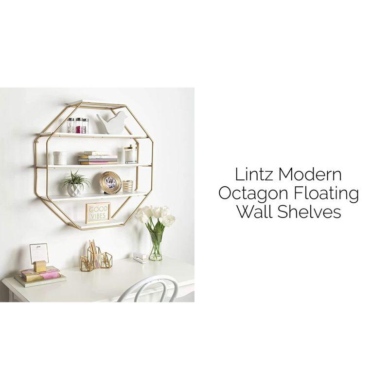 30.5" x 31" Lintz Octagon Floating Wall Shelves Walnut Brown/Gold - Kate & Laurel All Things Decor