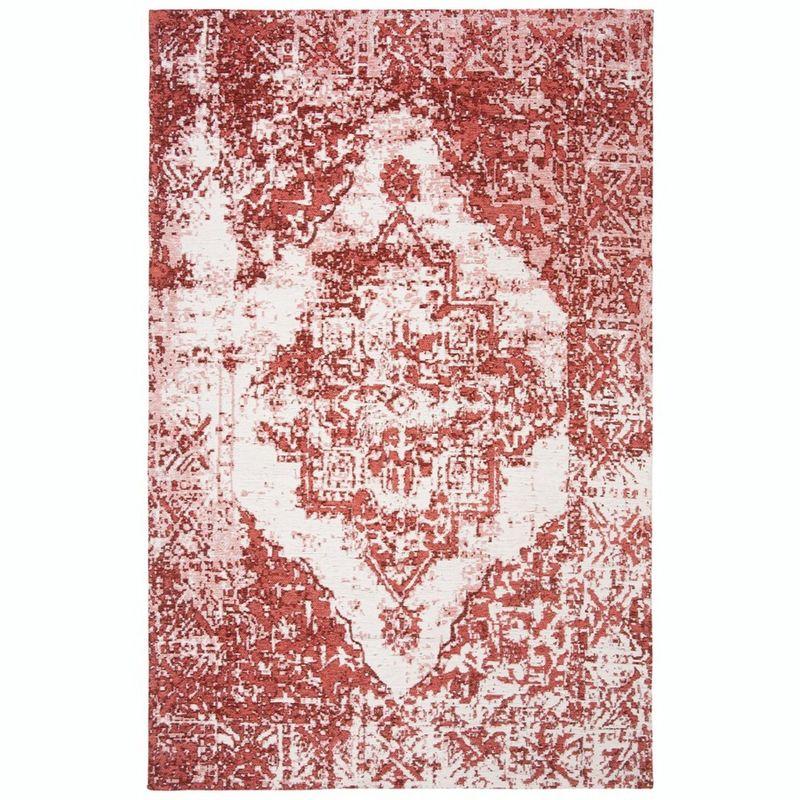 Classic Vintage Rust and Ivory 6' x 9' Cotton Chenille Area Rug