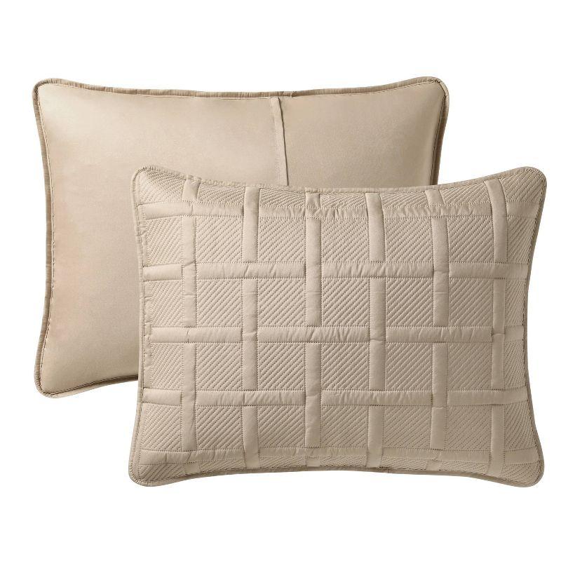 VCNY 3pc Full/Queen Square Pinsonic Quilt Set Taupe: Microfiber, Hypoallergenic, Modern Design