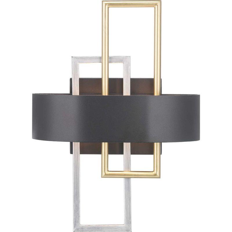 Progress Lighting Adagio 2-Light Wall Sconce, Black, Geometric Pattern, Steel, Damp Rated, Brushed Silver and Brass Accents