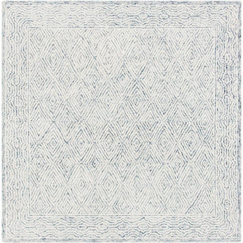 Ivory Hand-Tufted Wool Square Area Rug, 7'