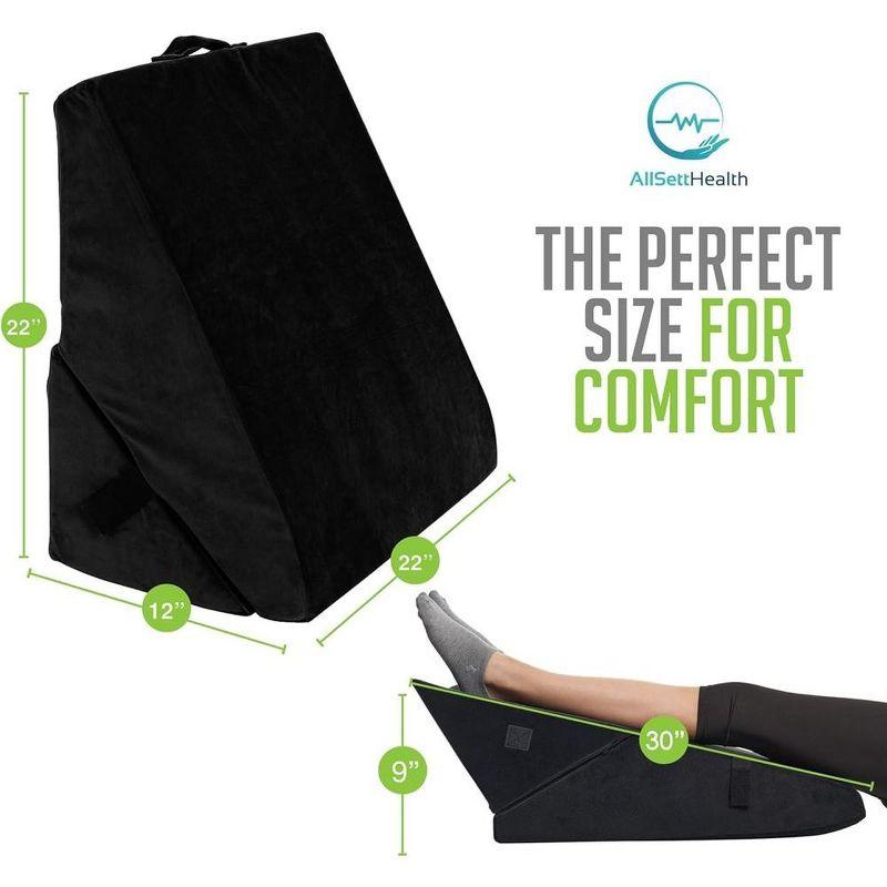 Allsett Health Wedge Pillow - Adjustable 9&12 Inch Memory Foam Cushion for Legs and Back Support - Acid Reflux, and GERD - Machine Washable - Black