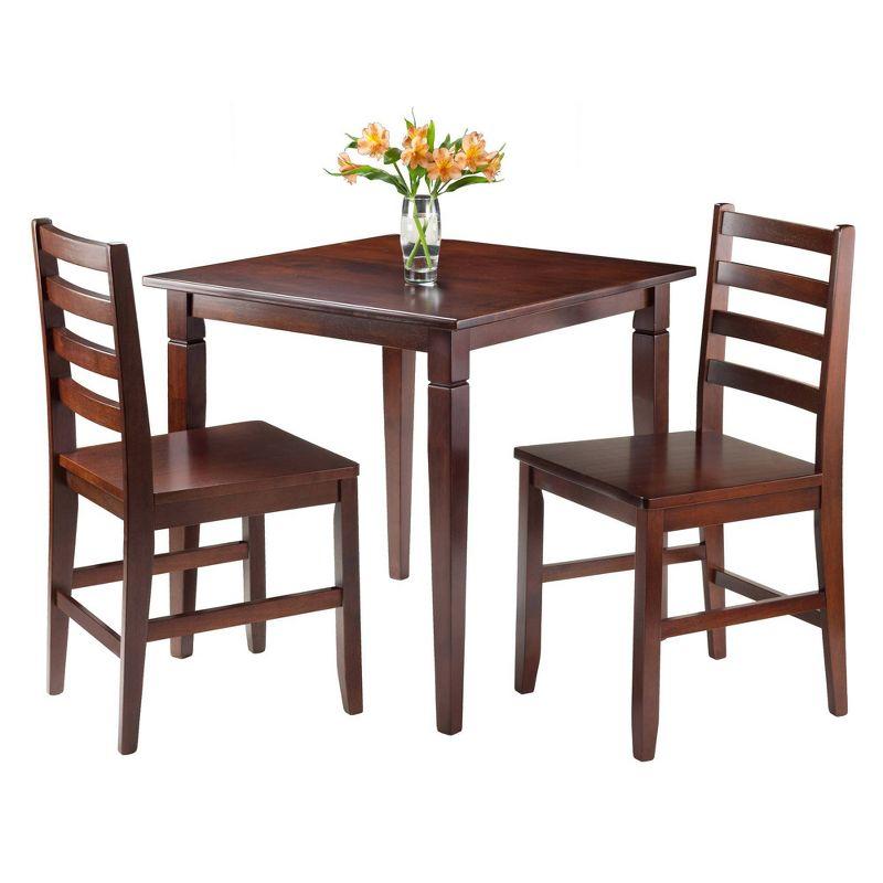 3pc Kingsgate Dining Table with 2 Hamilton Ladder Back Chairs Wood/Brown - Winsome: Mid-Century Modern, Square, Non-Extension