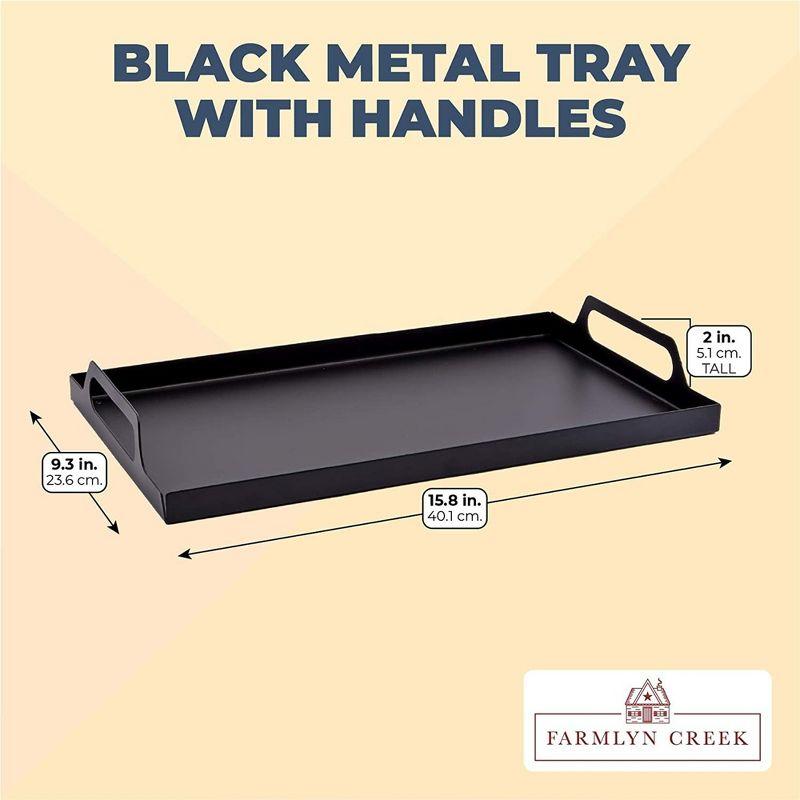 Farmlyn Creek Black Metal Serving Tray with Handles for Coffee Table, Living Room, Rustic Style Home Decor (15 x 9 x 2 In)
