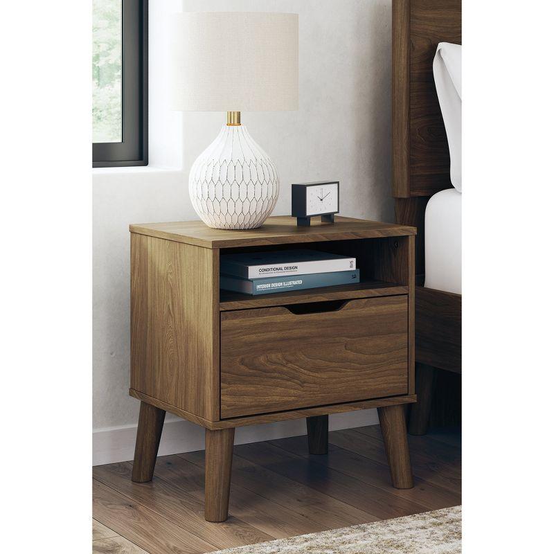 Auburn Brown 1-Drawer Mid-Century Modern Nightstand